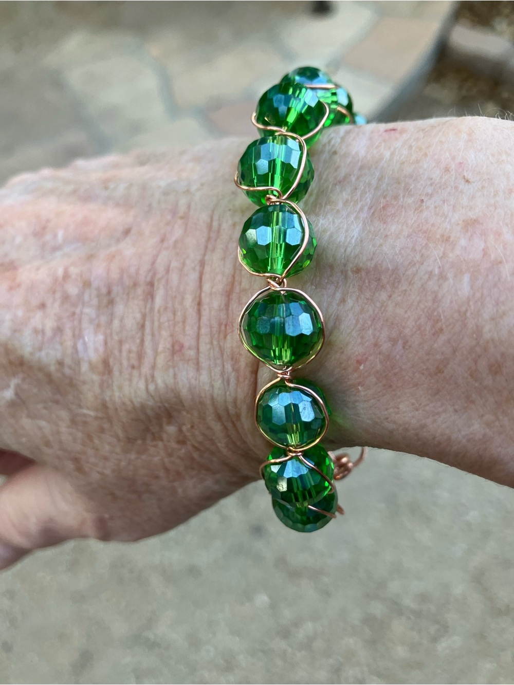 Hand crafted Green Faceted Bead Wire-Wrapped Bracelet